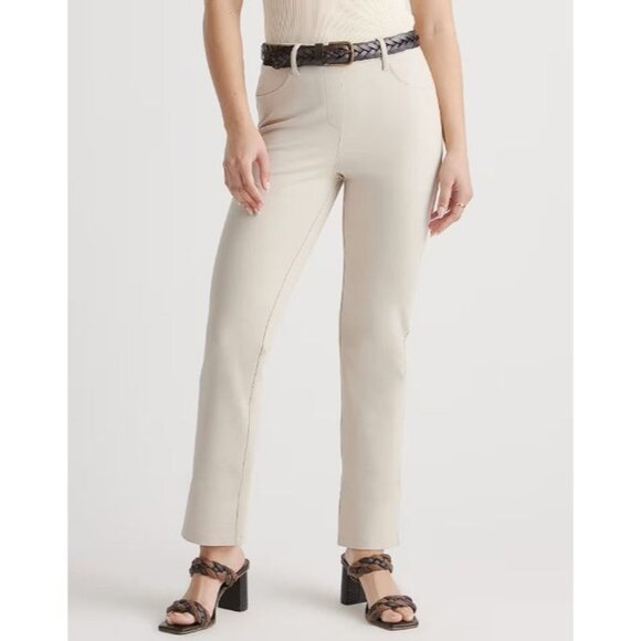 Quince Ultra-Stretch Ponte Straight Leg 4-Pocket Pant Petite Ecru S - Picture 1 of 5